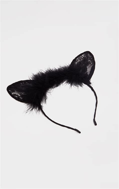 Black Fluffy Lace Cat Ears Headband Prettylittlething