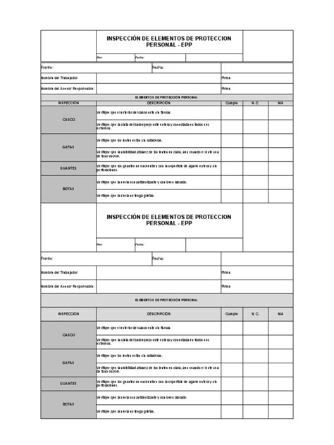 Formato Inspección Epp Pdf