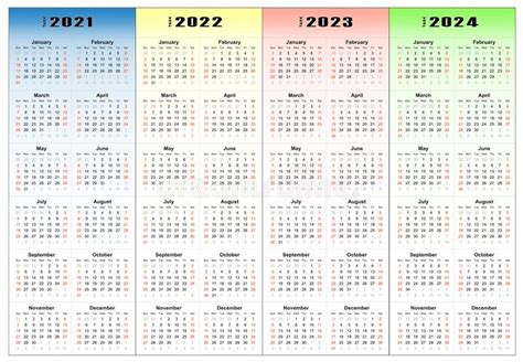 These calendars are great for family, clubs, and other organizations. Calendar 2021, 2022, 2023, 2024, 2025, 2026, 2027, 2028 Years Set. Stock Vector - Illustration ...