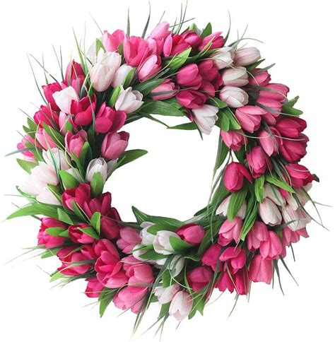 Firlar Artificial Tulip Wreath Front Door Wreath 20inch Pink