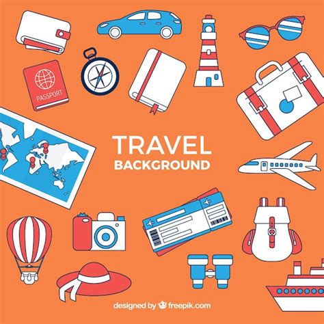 Free Vector Travel Elements Background In Hand Drawn Style