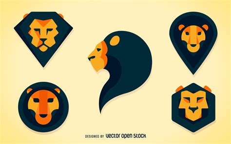 Set Of Lion Heads Illustrations In Different Polygonal And Geometric