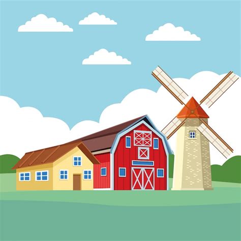 Premium Vector Farm Barn And Windmill