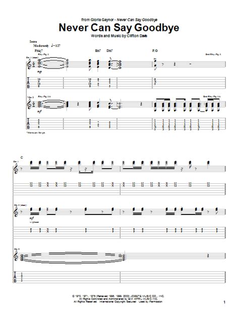 Never Can Say Goodbye Sheet Music Gloria Gaynor Guitar Tab