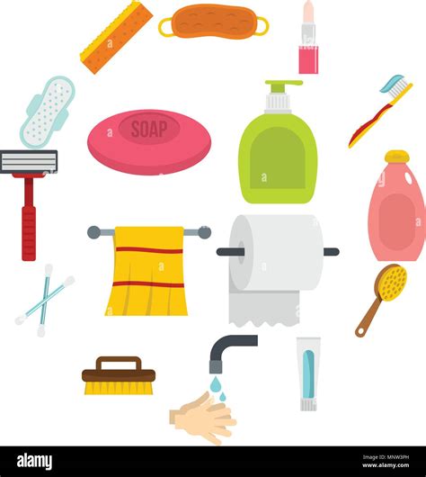 Hygiene Tools Icons Set In Flat Style Stock Vector Image And Art Alamy