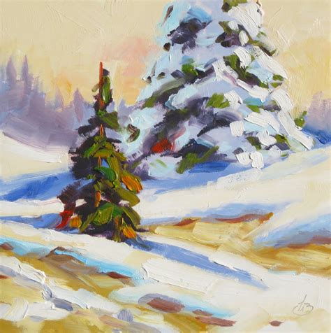 Tom Brown Fine Art Snow Scene 5x5 Inch Impressionist Oil