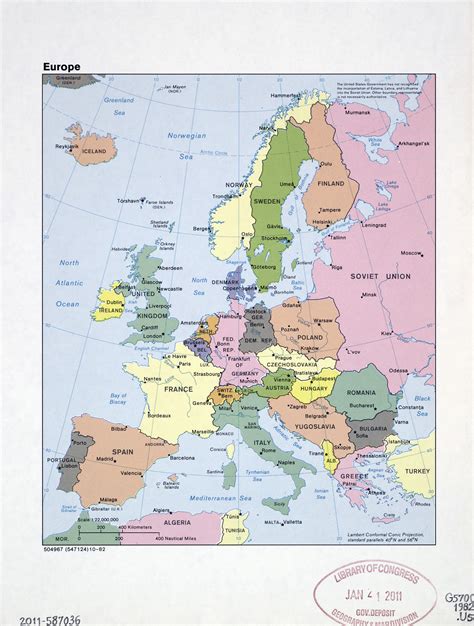 Large Detailed Political Map Of Europe With The Marks Of Capital Cities