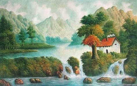 contoh lukisan pemandangan alam  indah