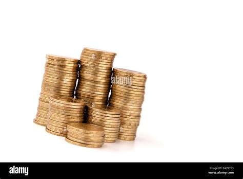 Stack Of Golden Coins Isolated On White Background Stock Photo Alamy