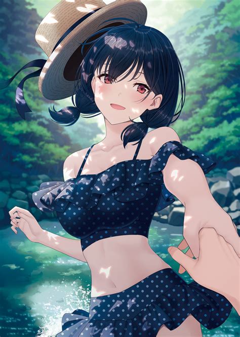 Hyuuga Azuri Original Commentary Request Highres 1girl 1other D Bare Shoulders Bikini