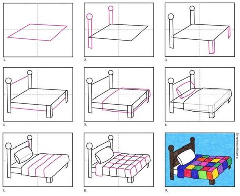 Easy How To Draw A Bed Tutorial And Bed Coloring Page Drawing For