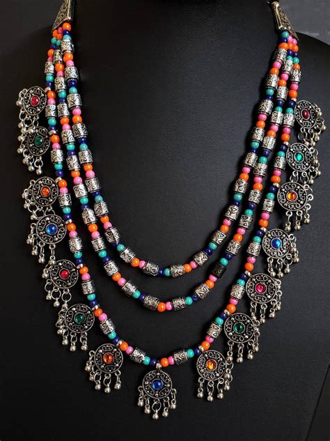 Afghani Beaded Multistrand Necklace With Charms Afghani Jewelry Kuchi