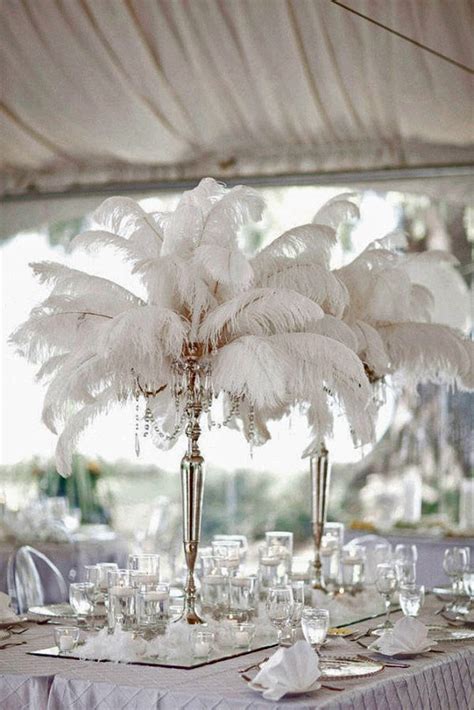 Ostrich Feather Centerpiece With Acrylic And Pearl Garlands