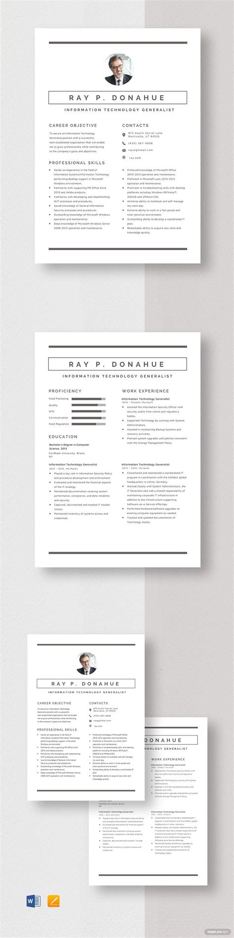 Instantly Download Information Technology Generalist Resume Template Sample Example In