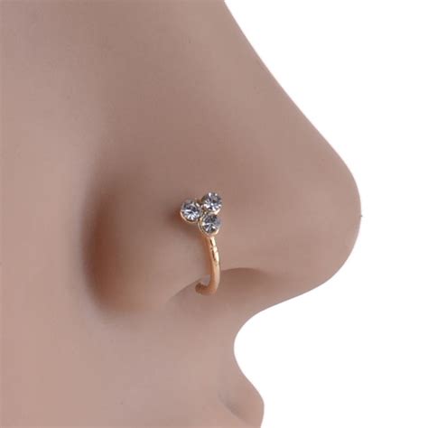 1pcs Silvergold 3 Crystal Diamante Nose Clip Hoop Ring Rhinestone Nose