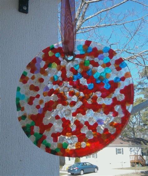 Suncatcher Made From Melted Plastic Beads Christmas Bulbs Crafts