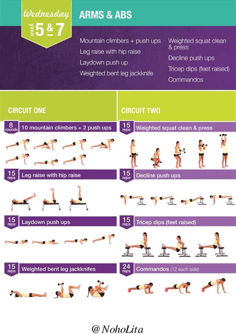 Kayla Itsines Bbg Week 5 And 7 Wednesday Bbg Workouts Arms And Abs