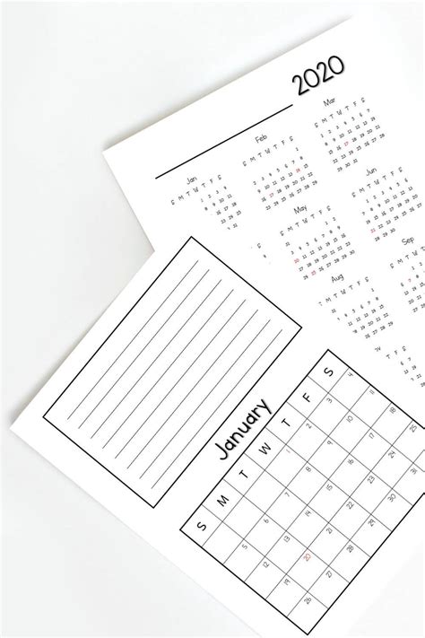 Free Cute Printable Calendar 2020 Note Taking