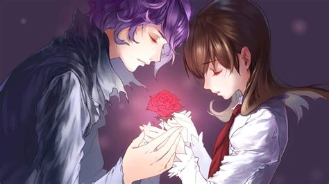 Download Couple Holding Rose Love Anime Wallpaper