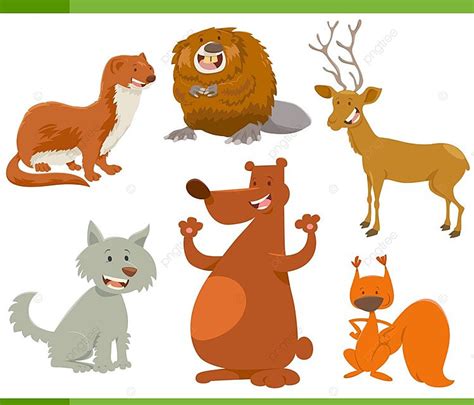 Funny Wild Animal Characters Set Happy Cute Weasel Vector Happy Cute