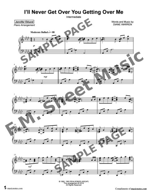 Ill Never Get Over You Getting Over Me Intermediate Piano By Expose Fm Sheet Music Pop