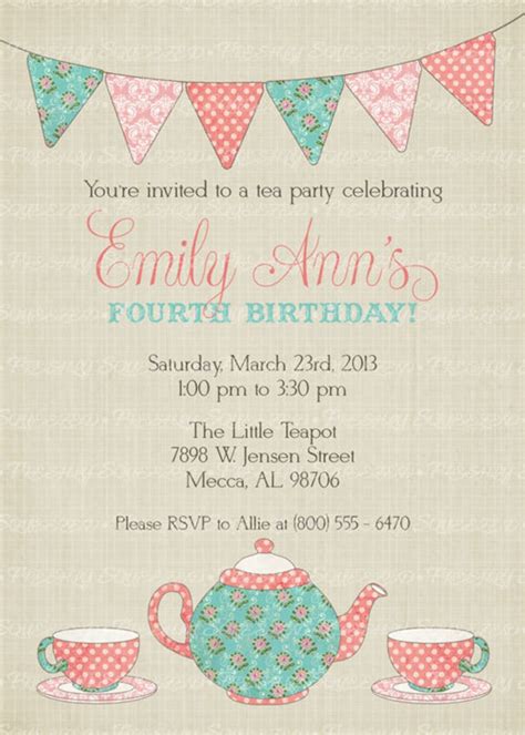 Tea Party Birthday Invitation Time For Tea Birthday Little Etsy