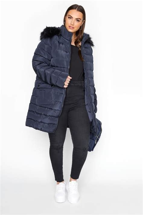 Navy Midi Padded Puffer Coat Yours Clothing