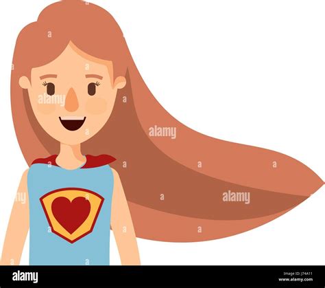 Colorful Caricature Half Body Super Woman With Straight Long Hair Stock