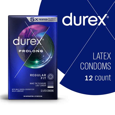 Durex Condom Prolong Natural Latex Condoms 12 Count Ultra Fine Ribbed And Dotted With Delay