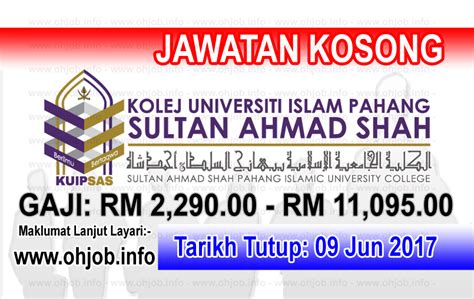 It is located in shah alam, selangor, malaysia. Job Vacancy at KUIPSAS - Kolej Universiti Islam Pahang ...