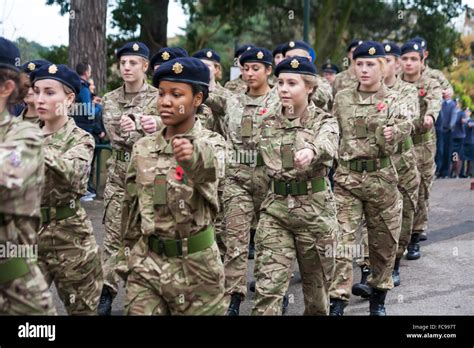 Army Cadets Marching At Remembrance Sunday Parade In Bournemouth Stock