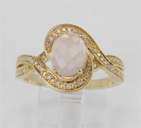 14k yellow gold diamond and rose quartz engagement promise ring size 7