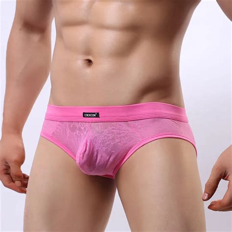 Men S Lace Rose Brief Low Waist Male Panties Gauze Transparent Panties Briefs Mesh Breathable