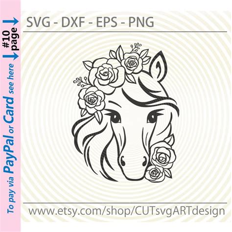 Horse With Flowers Svg Horse With Floral Flower Crown Svg Etsy Canada