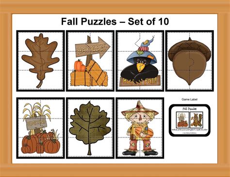Fall Puzzle Set Autumn Puzzle Printable Activities School Fun