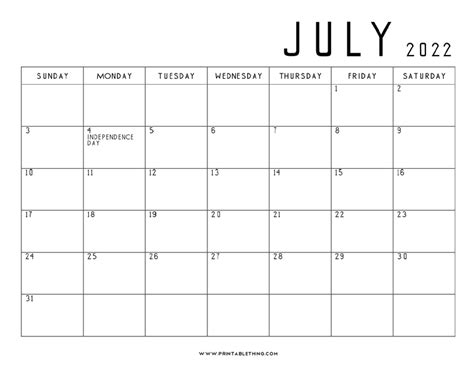 Printable Calendar July 2022 In Color April 2022 Calendar