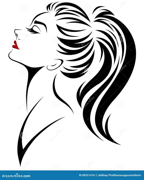 Women Ponytail Hair Style Icon Logo Women Face On White Background