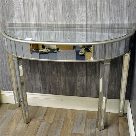 Benjara saltoro sherpi half moon mirror cocktail table with tubular base, set of 2, chrome. Venetian Style Glass Half Moon Console Table | Mirror ...