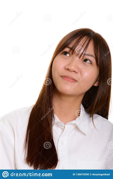 Portrait Of Young Cute Asian Teenage Girl Thinking Stock Photo Image