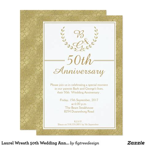 Laurel Wreath 50th Wedding Anniversary Invitation Zazzle 50th