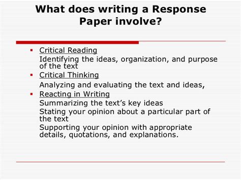 Reaction paper writing requires you to analyze a given text and develop your commentaries about it. How To Write A Response Essay Edu