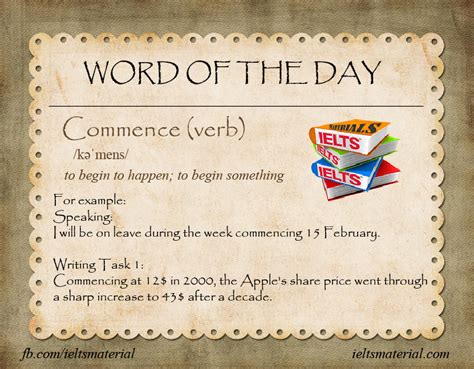 Word Of The Day Commence Ielts Writing Writing Tasks English