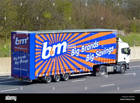 side view bandm retail supermarket business supply chain delivery lorry truck and articulated