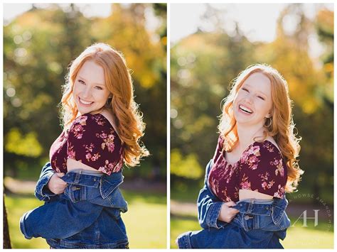 Glam Senior Portraits With Floral Dress And Jean Jacket Love Her Smile