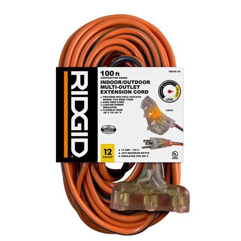 Ridgid 100 Ft 123 Heavy Duty Indooroutdoor Extension Cord With