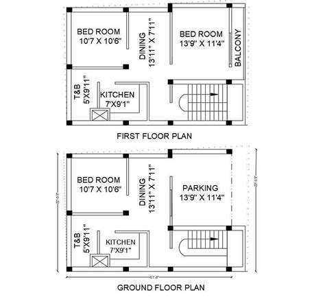 2 Storey Small House Ground Floor And First Floor Plan Dwg File Cadbull
