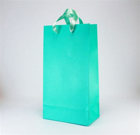 15 Small Turquoise Paper Bags Satin Ribbon Handles Turquoise