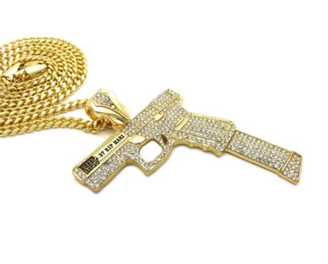 New Glizzy Gang Gun Pendant And 24 Boxcubanrope Chain Necklace