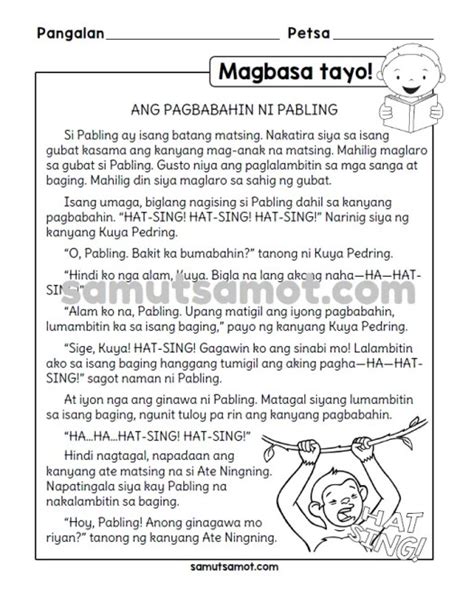Pagbasa Filipino Reading Comprehension Worksheets For Grade 1 Images