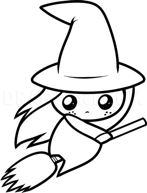 how to draw a cute witch step by step drawing guide by dawn easy halloween